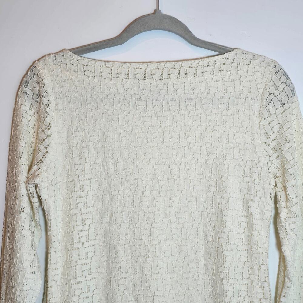 Banana Republic Ivory Lace Eyelet Long Sleeve Mini Dress Size S Stretch Lined - Picture 9 of 10